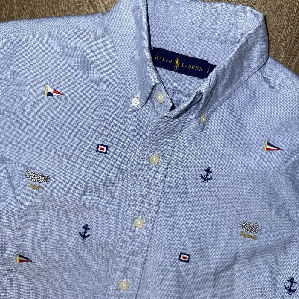 Polo Ralph Lauren Short Sleeve Oxford Men's Small Blue Nautical All Over Print